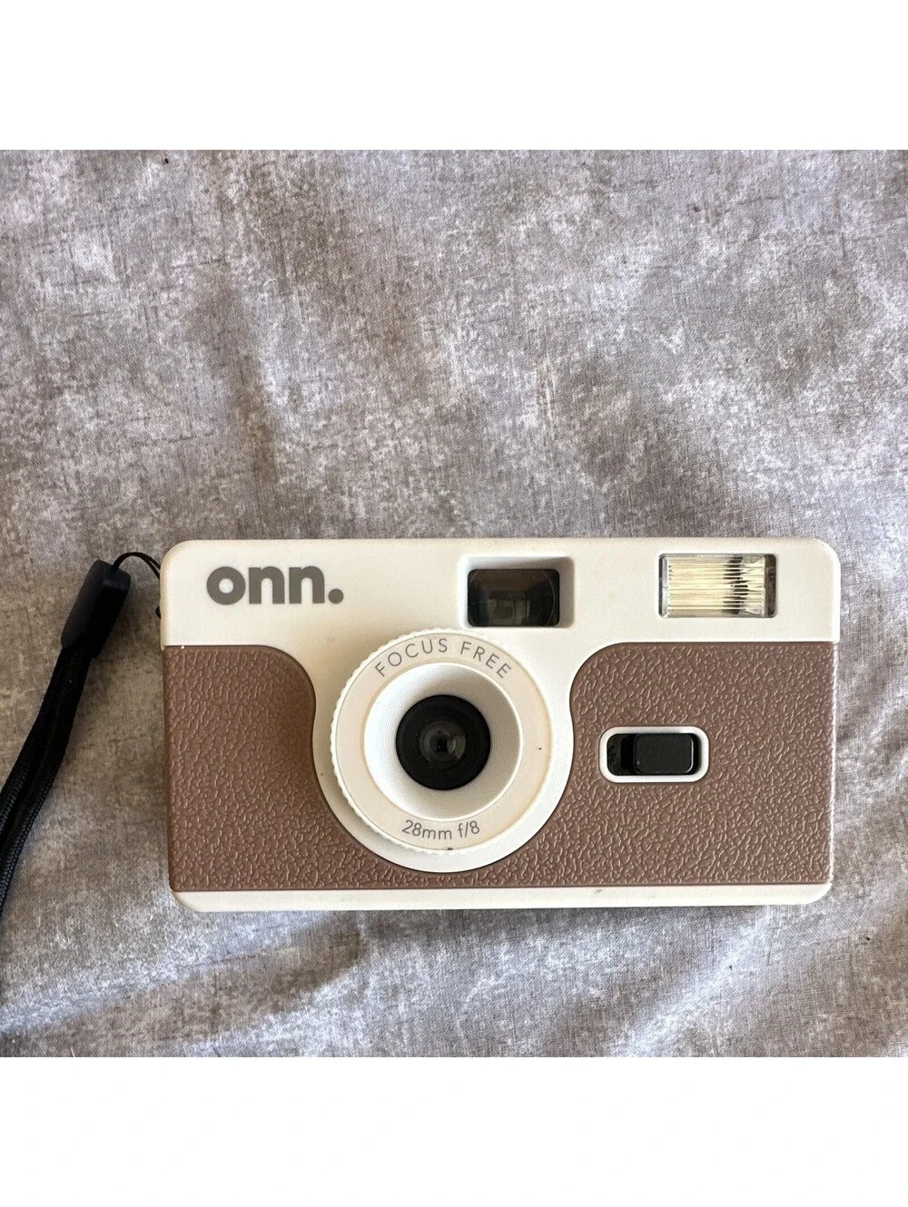 onn. 35mm Point & Shoot Film Camera Fixed Focus Built-In Flash Brown/White